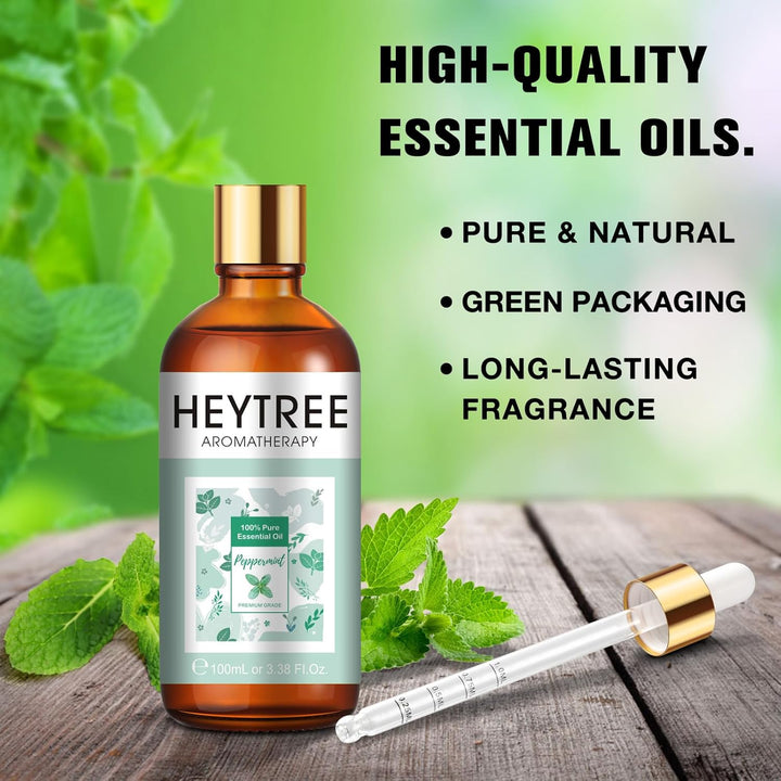 Peppermint Essential Oil 100Ml - Pure Natural Essential Oils Strong,Fresh Minty Scent Increases Clarity - Perfect for Aromatherapy,Diffuser, Clear Breathing-Strong Peppermint Oil