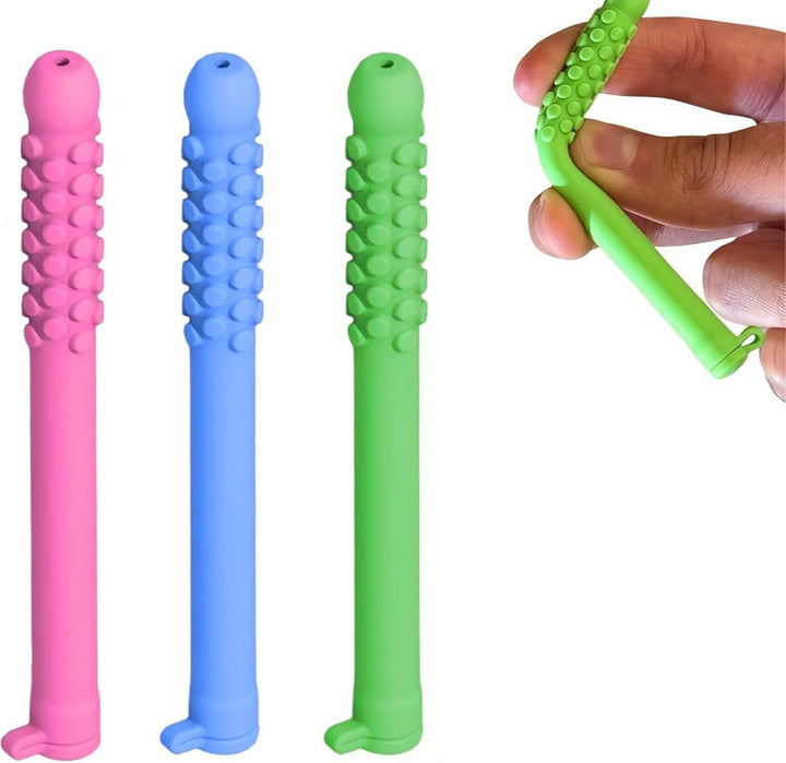 3 PCS Chewable Breathers, Silicone Chewing Sticks, Pink Strawberry, Green Orange, Blue Mint, Portable for Everyday Use, Natural Focusing, Chewable Puffer for Focus & Clear Respiratory Function