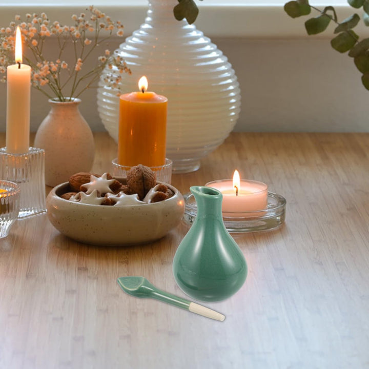 Ceramic Essential Oil Bottle for Aromatherapy Spa with Glaze Finish - Massage Oil Jar for Thai Massage Beauty Salons Fragrance Dispenser Versatile Usage - 10.5X5.0Cm