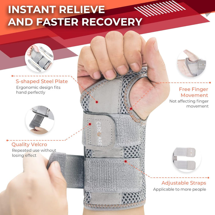 New Updated Carpal Tunnel Wrist Splint, Adjustable Wrist Support Brace with 2 Straps, Professional Wrist Stabilizer for Pain Relief, Repetitive Injuries Recovery (Left Hand-Gray, L/XL)