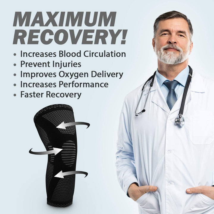 Knee Compression Sleeve - Best Knee Brace for Knee Pain for Men & Women Knee Support for Running, Basketball, Volleyball, Weightlifting, Gym, Workout, Sports