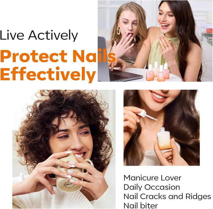 Nail Care 8 in One Ridge Filling Strengthener Treatment, Nail Polish Strengthener for Damaged and Weak Nails, Nail Hardener Extra Strong and Growth Smoothing Base Coat Clear Varnish 15Ml