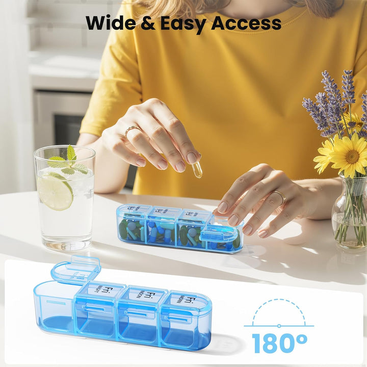 Pill Box Organiser 4 Times a Day,  Weekly Pill Boxes, 7 Day Tablet Organiser, Daily Pill Dispenser 7 Day 4 Compartments, Tablet Box for Medication, Vitamins and Supplements (Black)