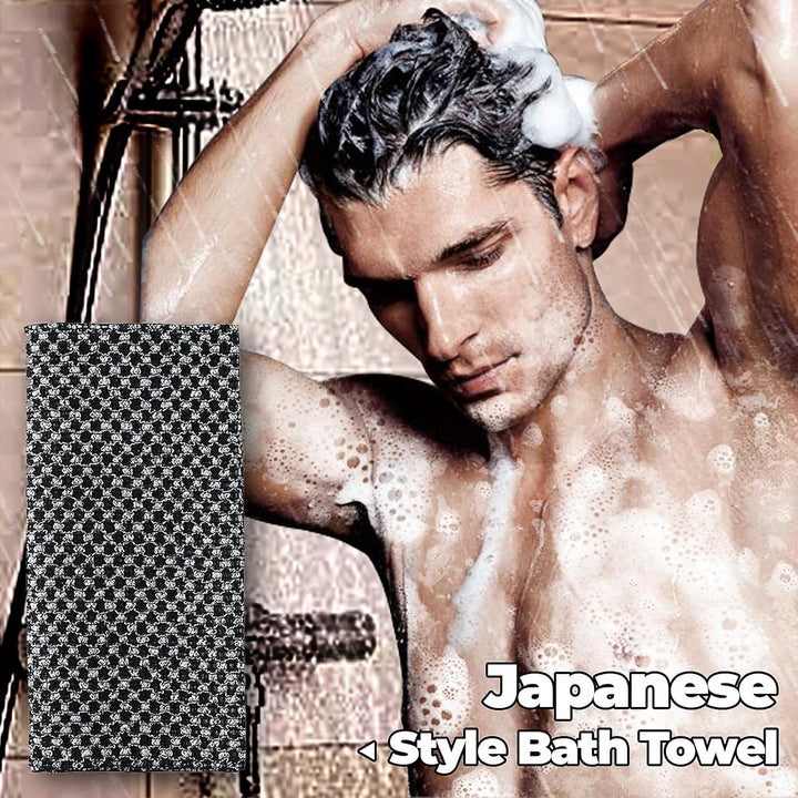 Japanese Exfoliating Towel,Extra Long Exfoliating Washcloth,Exfoliating Body Scrubber,For Men Women Exfoliation,Body Scrubbing Brush Loofah Exfoliator 1 Pcs (3D Black Grid/1Pcs)