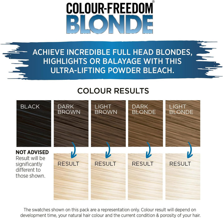 Colour Freedom Professional Ultra High Lift Hair Bleach Powder, White Blonde, 500G, up to 9 Levels of Lift
