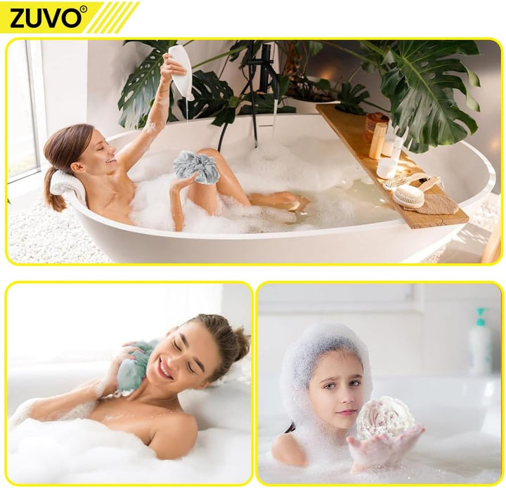 Loofah Bath Sponge (Pack of 4) – Soft & Durable Shower Puffs for Deep Exfoliation – Unisex Body Scrubber, Eco-Friendly and Skin-Safe, Assorted Colours