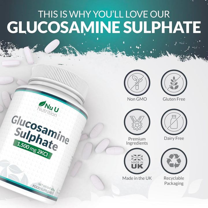 Glucosamine Sulphate 2Kcl 1500Mg - 365 Tablets - 1 Year Supply - High Strength Glucosamine Tablets - Joint Supplements for Men & Women - Made in the UK -