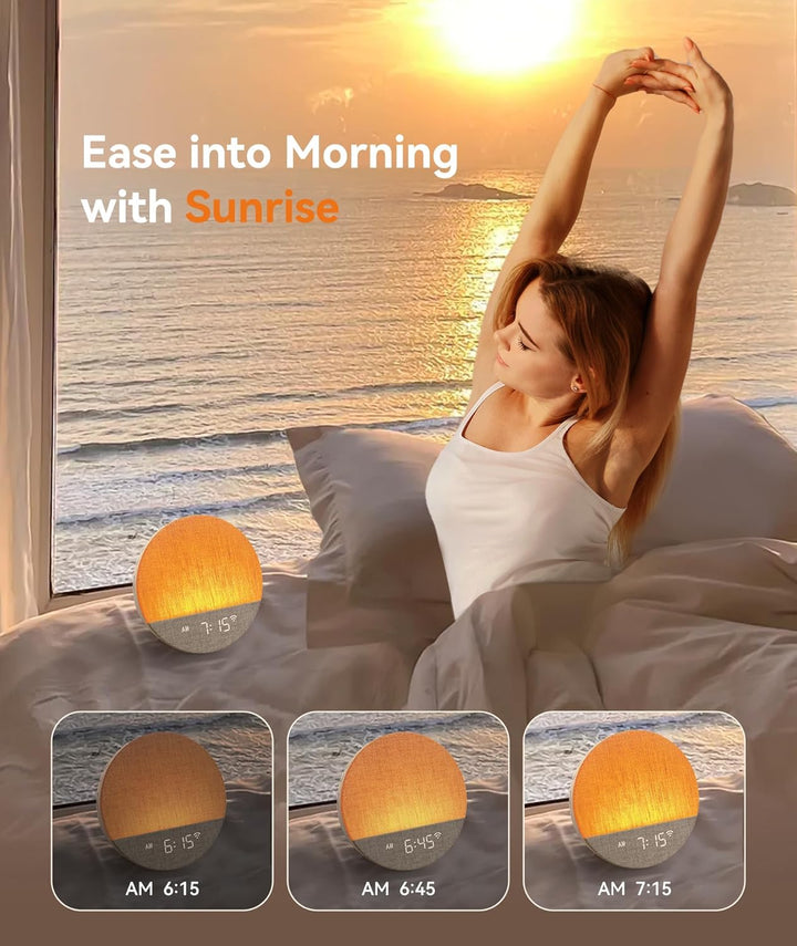 Sunrise Alarm Clock Wake-Up Light with App Control, Sunset Sleep Feature, 34 Soothing Sounds, Mood Lights, Custom Routines, Favourites Mode, Sound Machine for Adults & Baby, Bedroom & Gift