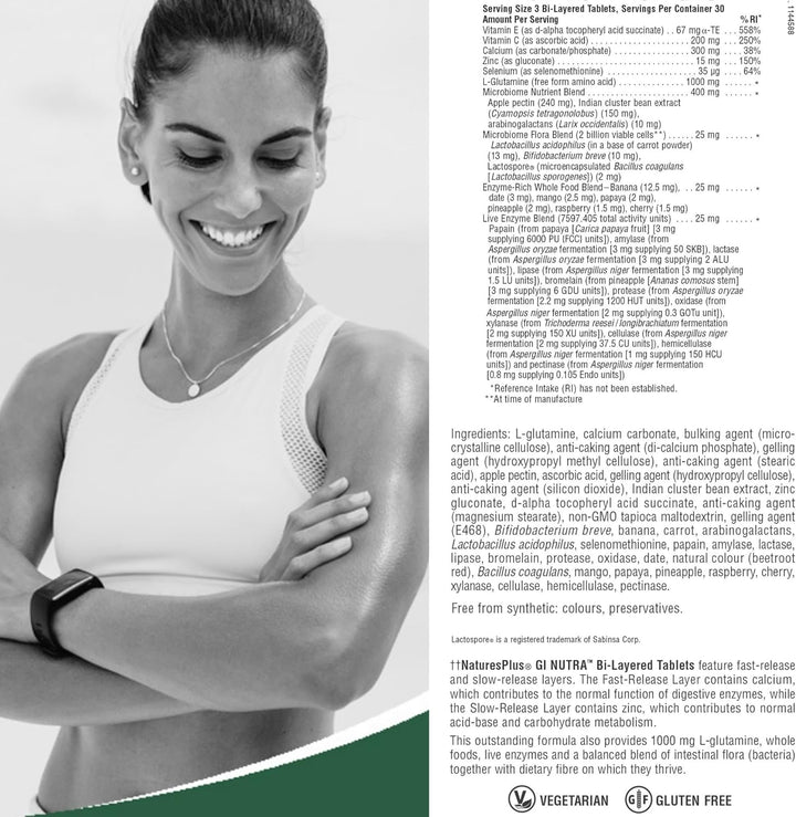 GI Nutra Total Digestive Wellness - Probiotics Supplement with Prebiotics, Enzymes, Glutamine, Calcium - Vegetarian, Gluten Free - 90 Tablets