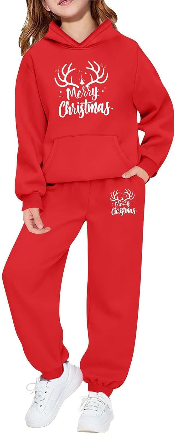 Girls Outfits 2 Piece Long Sleeve Top and Jogger Pants Holiday Party Wear Festive Graphic Print Soft Fleece for Toddler Youth Seasonal Family Matching Christmas Wrapping Bags