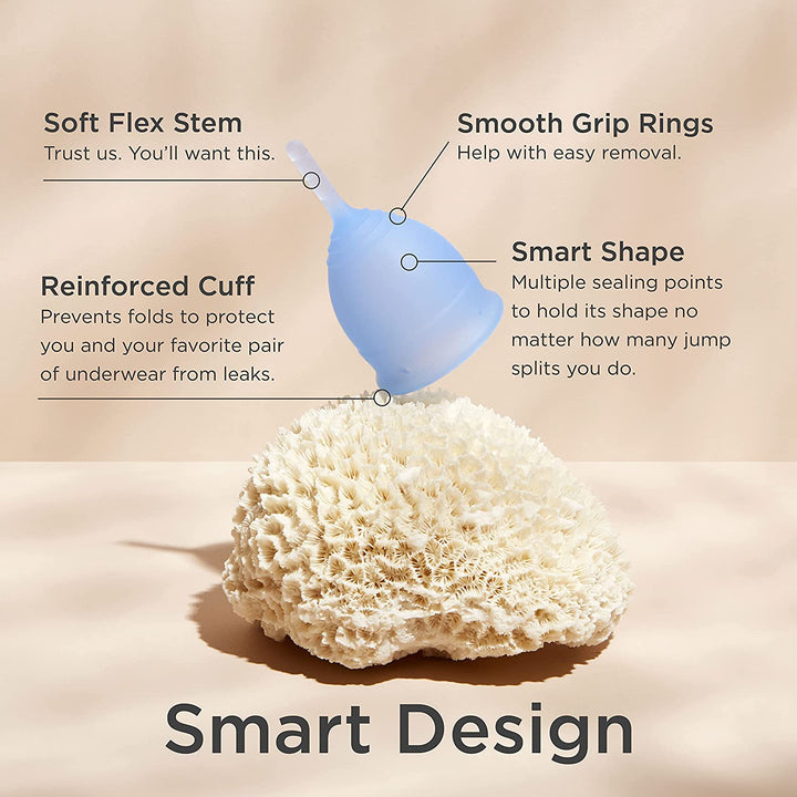 Menstrual Cup - Premium Design - Most Comfortable Period Cup - #1 Active Cup - Wear for 12 Hours - Soft, Flexible, Reusable Medical-Grade Silicone (Regular, Ocean Blue)