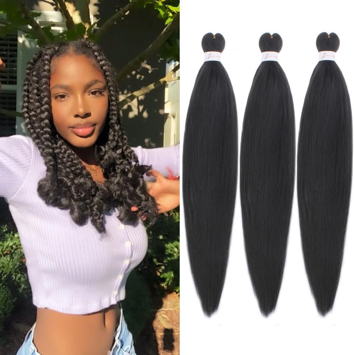 3 Packs Pre Stretched Braiding Hair Extension Yaki Texture EZ Braids Hair for Coi Leray Braids Black Braiding Crochet Hair Extensions /30 Inch 1B#