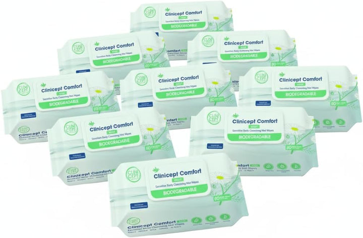 Comfort Biodegradable Sensitive Premium Full Body Adult Cleansing Wet Wipes Large Refreshing Rinse Free Fragrance-Free Bed Bath Intimate Care Soft Sheets. Used by NHS - 80 Wipes
