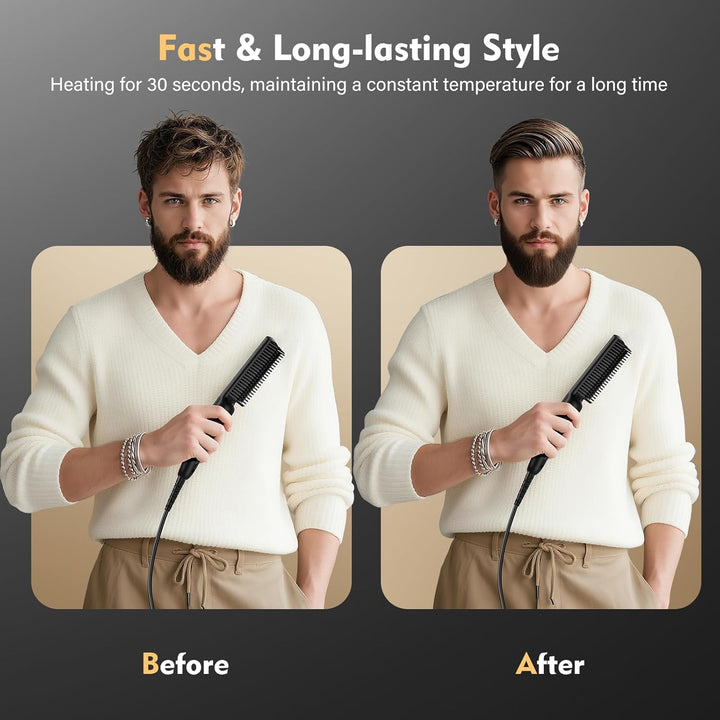 Beard Straightener, 30S Quick Heated Beard Brush, Mini Heating Straightening Comb for Men, Ionic/Lightweight/Fast/Anti-Scalding Hot Hair Brush for Styling Long&Short Beard