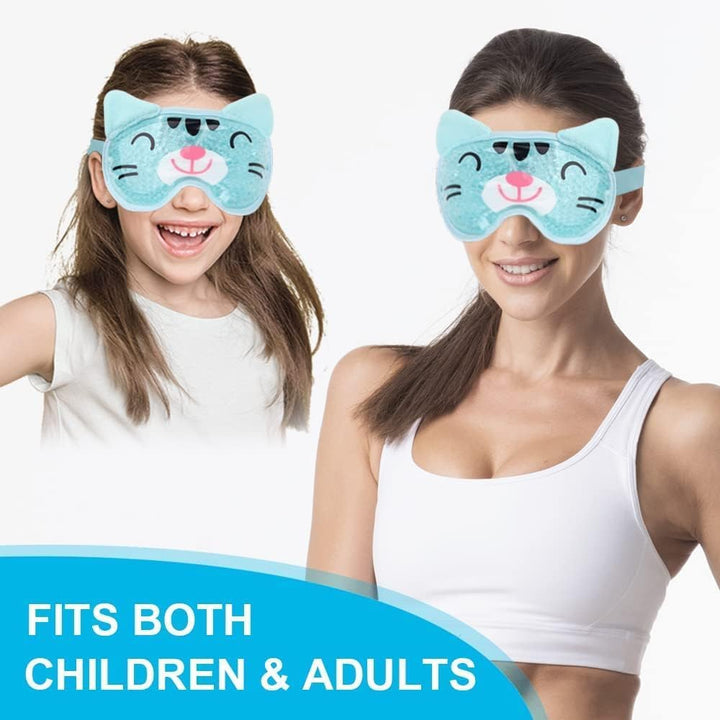 Gel Eye Mask - Reusable Hot/Cold Therapy Cooling Eye Mask with Plush Backing, Relief for Puffy Eyes, Dark Circles, Swollen Eyes, Headache, Migraine - Blue Cat