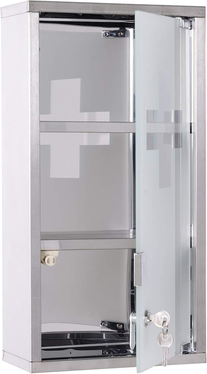 3 Shelf Medicine Cabinet Large 50 X 30 X 12Cm– Stainless Steel, Wall Mounted, Lockable Medicine Cabinet, First Aid Secure Storage for Home, Office, School, Hospitals & Lab