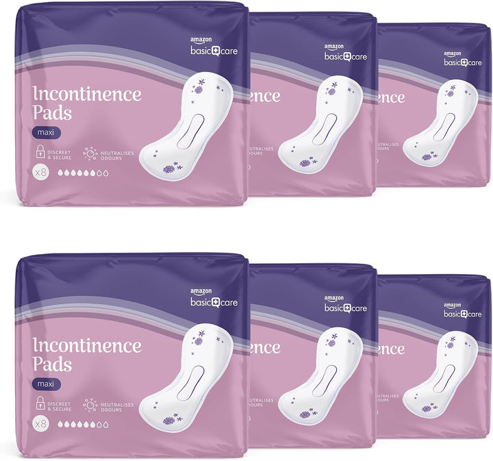 Incontinence Pads Maxi, Unscented, 48 Count (6 Packs of 8)