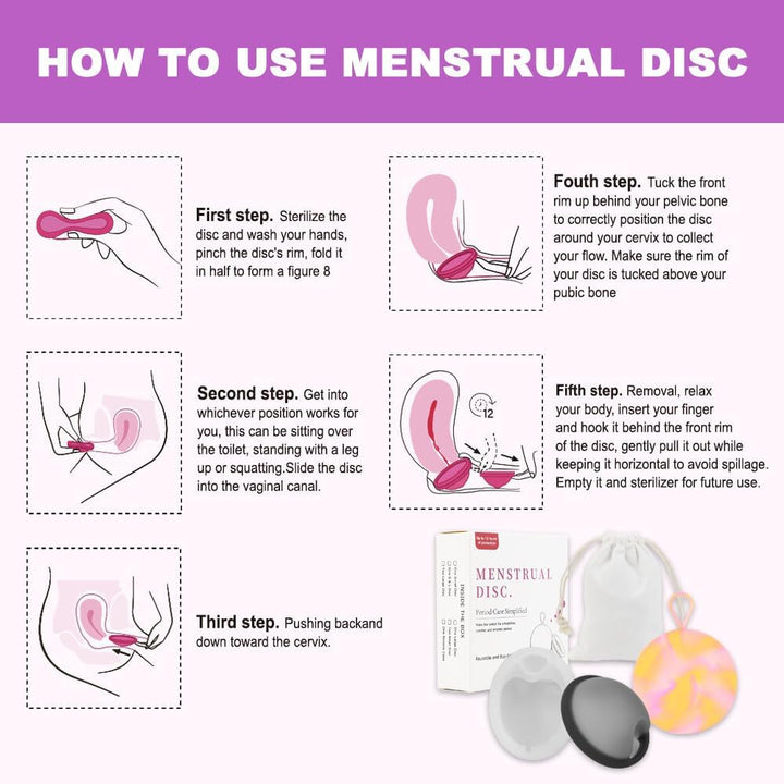 Menstrual Cups, Pack of 2 Reusable Menstrual Disc Soft Grade Silicone Menstrual Cup - Comfortable, Leak-Proof Period Protection,Small Large Sizes,Tampon, Pad, Cup Alternative