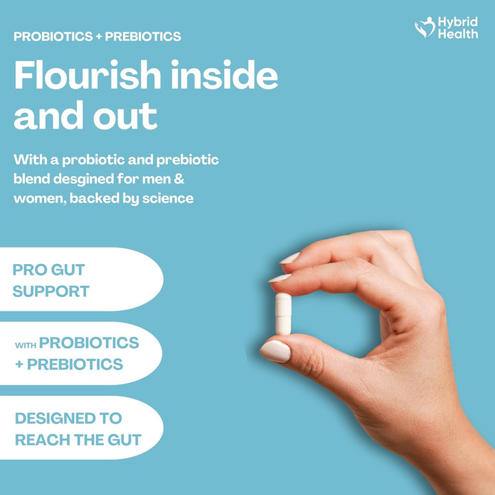 Probiotics & Prebiotics Complex | 120 Vegan Capsules | 100 Billion CFU | Advanced Strength Probiotics with 20 Diverse Strains | Pre & Probiotic for Women and Men