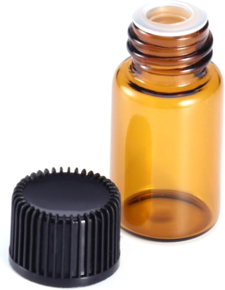 10 Pcs Mini Glass Vial Bottles with Grain Lid and Hole Plug Dark Brown Small Refillable Containers for Essential Oils Chemistry Samples Perfumes Portable Storage