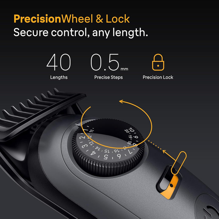 Beard Trimmer Series 5, +9 Styling Tools, Ultra Sharp Blade, 120 Min Runtime, 40 Lengths, Waterproof, Precisionwheel & Lock, BT5565, Grey