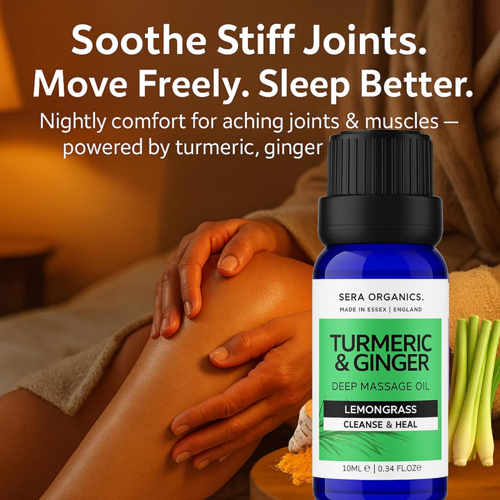 Turmeric Massage Oil with Lemongrass – Natural Relief for Joint Pain, Muscle Fatigue & Lymphatic Drainage │ Anti-Inflammatory Deep Tissue Oil for Circulation Support – 10Ml by
