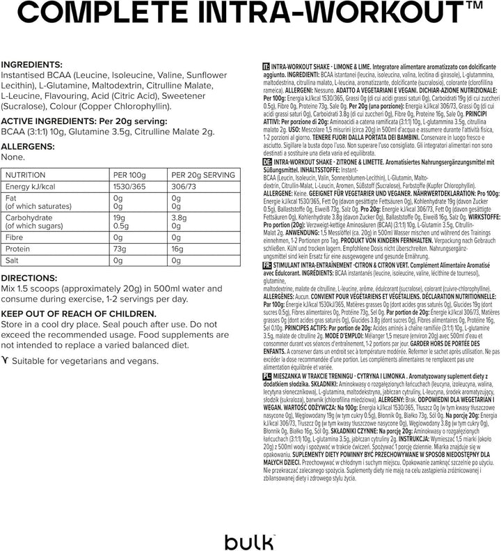 Complete Intra-Workout, BCAA, Lemon and Lime, 500 G