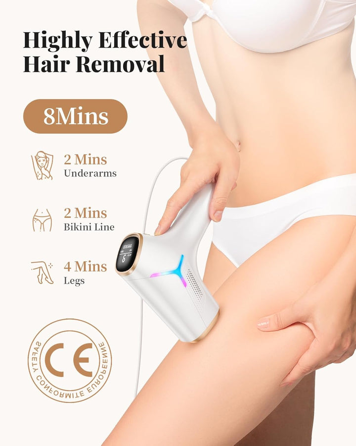 IPL Laser Hair Removal Device for Women and Men, IGBT Painless At-Home Laser Hair Remover Machine for Upper Lip, Bikini Line, Body, Salon Quality, Faster Long Lasting Result, Gold