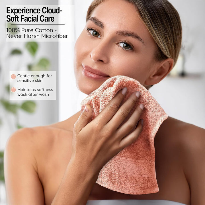 Cotton Washcloths 12 Pack - 33 X 33 CM - Multicolor Absorbent & Soft Washcloths - 100% Ring Spun Cotton Fingertip Towels