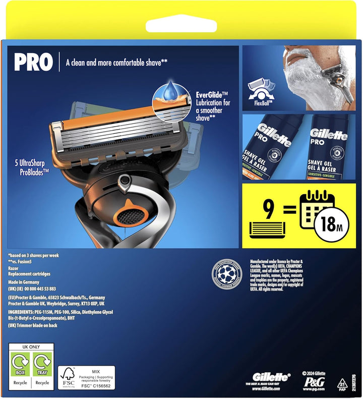 Proglide Razor for Men, 1  Razor, 9 Razor Blade Refills, Designed for a Close Shave, with Lubrastrip