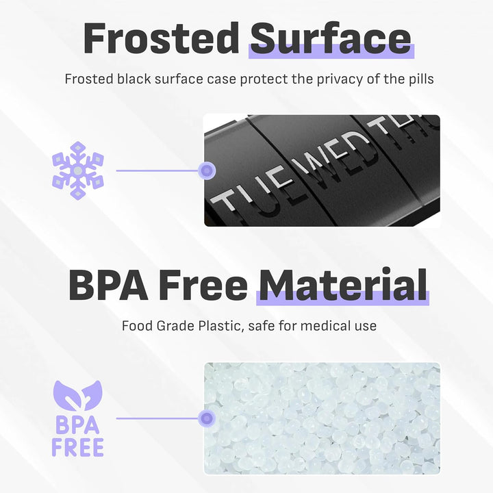 Black Weekly Pill Box Organiser with Upgraded Open Design | Premium Quality 7 Day Travel Tablet Box | Portable Pill Case for Medications, Vitamins, and Supplements