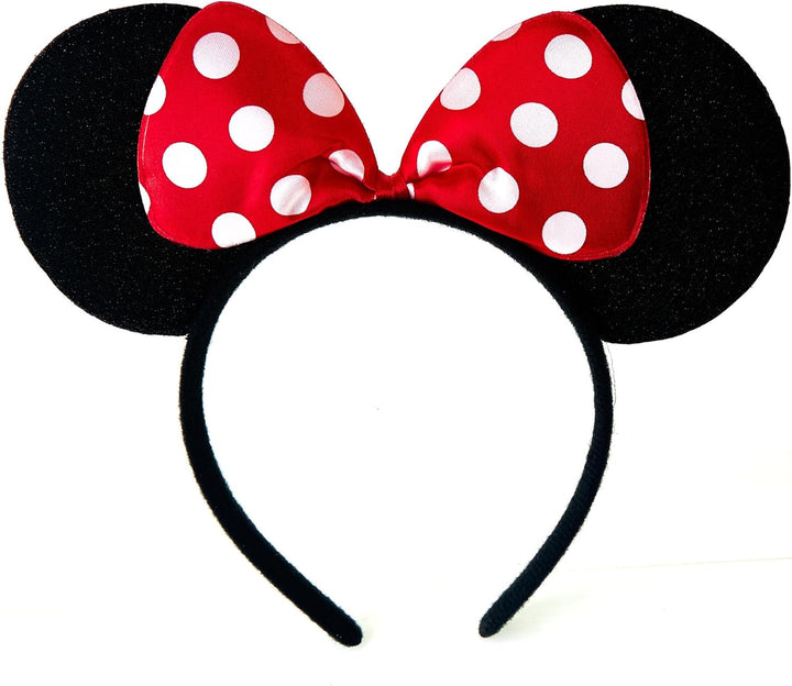 Black with Red Bow & White Polka Dot Minnie Mouse Disney Fancy Dress Ears Head Band