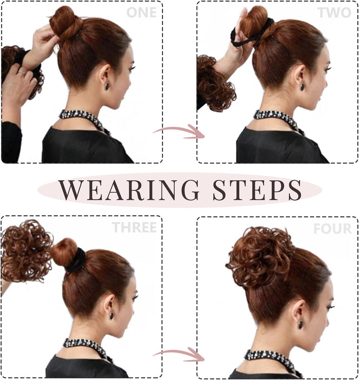 Messy Hair Scrunchies - Hair Bun Extensions & Curly Wavy Pieces for Women'S Updo, Ponytail & Donut Chignons - Natural Black