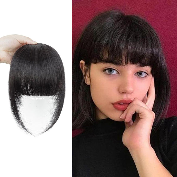 100% Human Hair Bangs Clip in Hair Extensions for Women, French Bangs Fringe with Temples, Natural Color, Washable, for Daily, Wedding, Party (Heat Resistant, Lightweight)