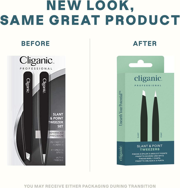 Eyebrow Tweezers Set: Slant & Point Precision Tip | Stainless Steel, for Men & Women