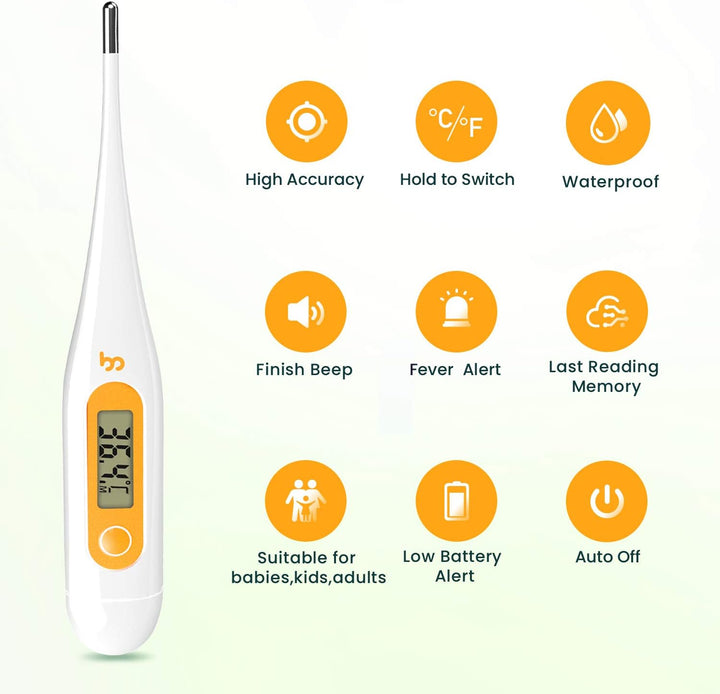 Digital Thermometer, Oral Thermometer Adults Kids Babies, Accurate Fast Switchable Body Temperature Thermometer, Orange