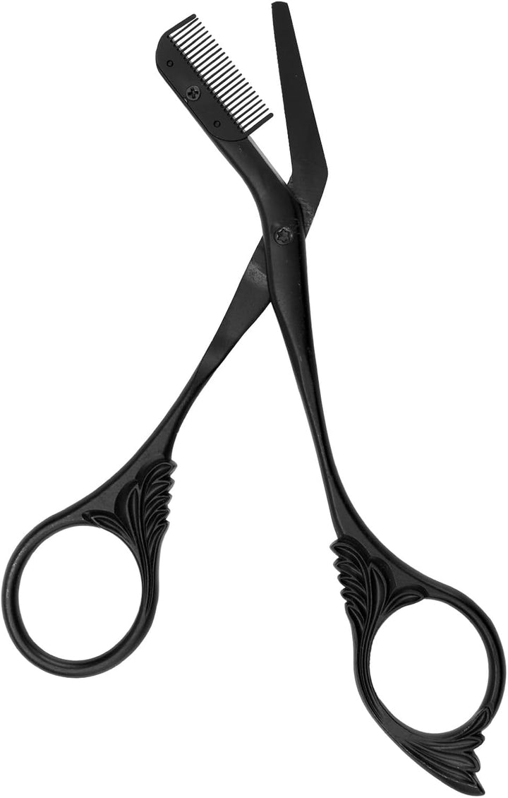 Professional Eyebrow Scissors, Stainless Steel Brow Shaper Grooming Scissors Precision Trimmer with Comb Black Non-Slip Trimming Sterile Scissor for Women Men