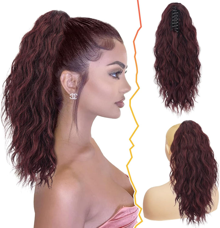 Ponytail Extension, Black Hair Claw Clip in Extensions Long Curly Wavy Hairpieces Drawstring for Natural Soft Synthetic Daily Use Party (18'', Black), 18 Inch