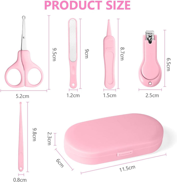 Baby Nail Kit, 5-In-1 Baby Nail Care Set, Baby Nail Care Tool, Baby Manicure Set Includes Nail Clippers, Scissor, Earpick, Nail File and Tweezer for Newborn Infant Toddler
