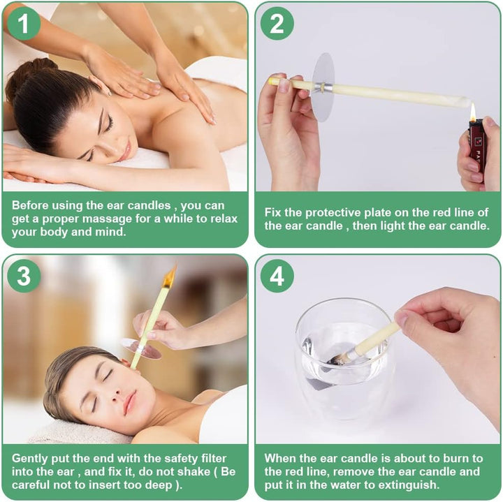 Ear Candles, 10 Pcs Natural Beeswax Ear Candles, 100% Non-Toxic Cylinders Fragrance Hollow Candles, Ear Wax Remover Candle Kit for Blocked Ears (Beige-1Op)