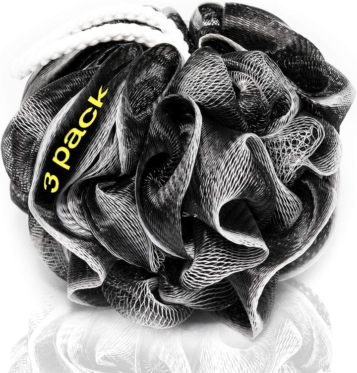 XXL 90G Charcoal Shower Loofah 3 Pack by  - Perfect Bath Sponge for Exfoliating for Men & Women - Body Scrubber Brush for Cleansing and Smooth Skin - Scrubbies That Remove Excess Oil and Dirt