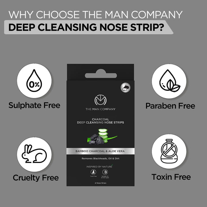 Charcoal Nose Strips with Aloevera Extractwhitehead & Blackhead Removerpores Cleanserdirt Freeimproves Skin Texture - 4 Strips