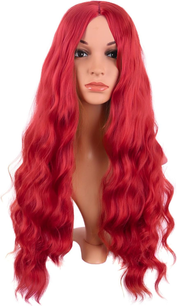28 Inch/70 Cm Long Wavy Middle Part with No Bangs Synthetic Fiber Curly Fashion Women Party Cosplay Wig (Light Pink)
