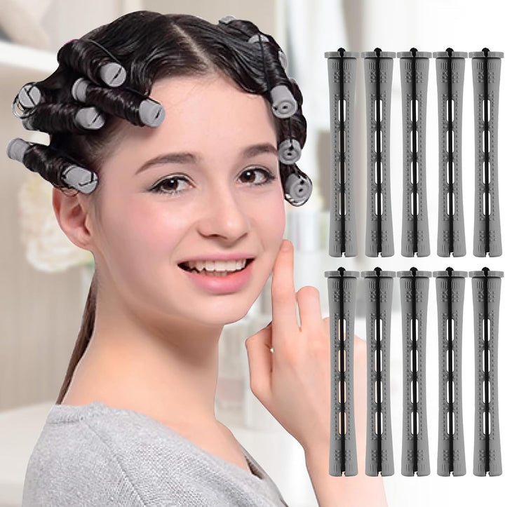 10 Pieces Hair Perm Rods Non-Slip Hair Rollers for Natural Hair with Elastic Rubber Band Short Curlers for Hairdressing Styling 0.35"(Gradient Blue)
