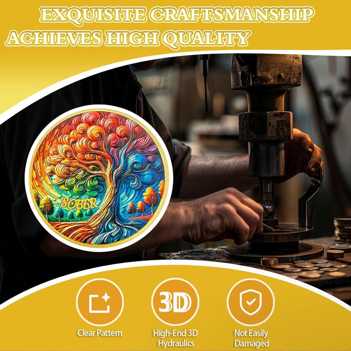 Tree of Life Sobriety Coin | AA Chip and Medallion with Serenity Prayer - Oil Painting Style Design, Celebrating Recovery Milestones, Beautiful Sobriety Gift for Men and Women