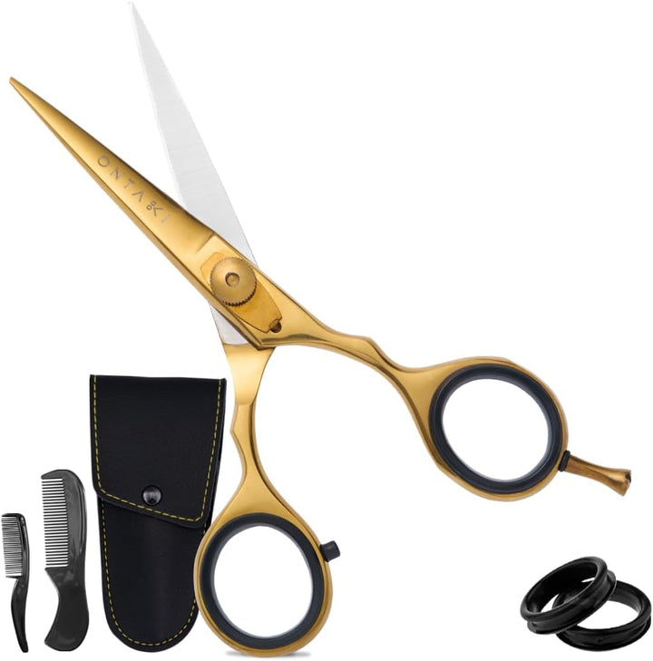 5.5" Beard Moustache Scissors Professional Japanese Steel Comb Carrying Pouch Beard Mustache Trimming Hand Forged Bevel Edge Precision Men Facial Hair Grooming Kit Body Facial Hair Silver Gold