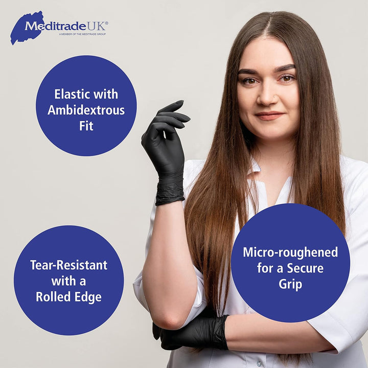 Nitril® Black Nitrile Examination Gloves - Powder-Free, Latex-Free, Multi Use Protective Exam Gloves - Size Medium - Black - 100Pcs