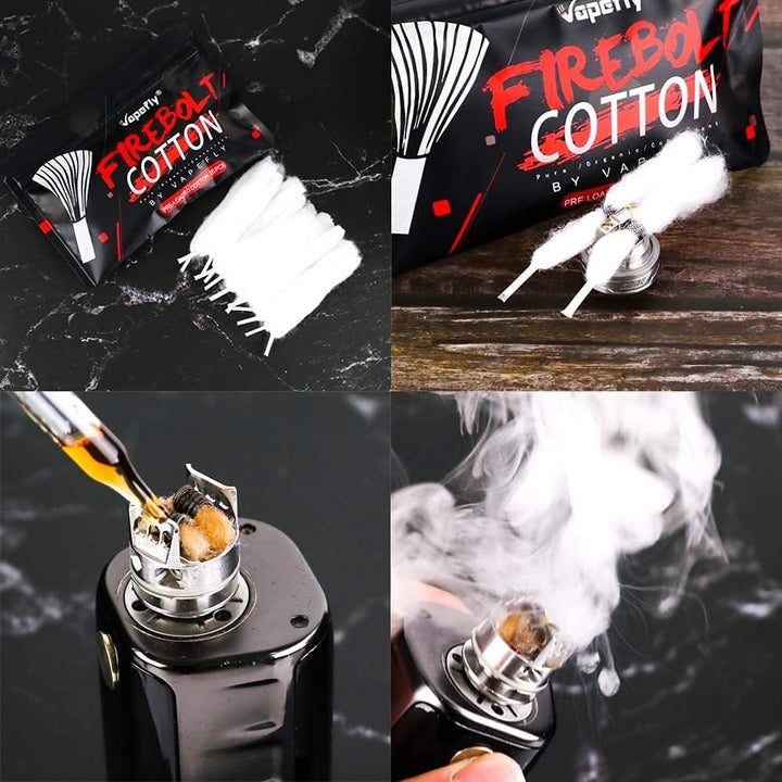 Firebolt Organic Cotton with Super Absorbent for Coil Building,No E Liquid, Nicotine Free (2 Packs)