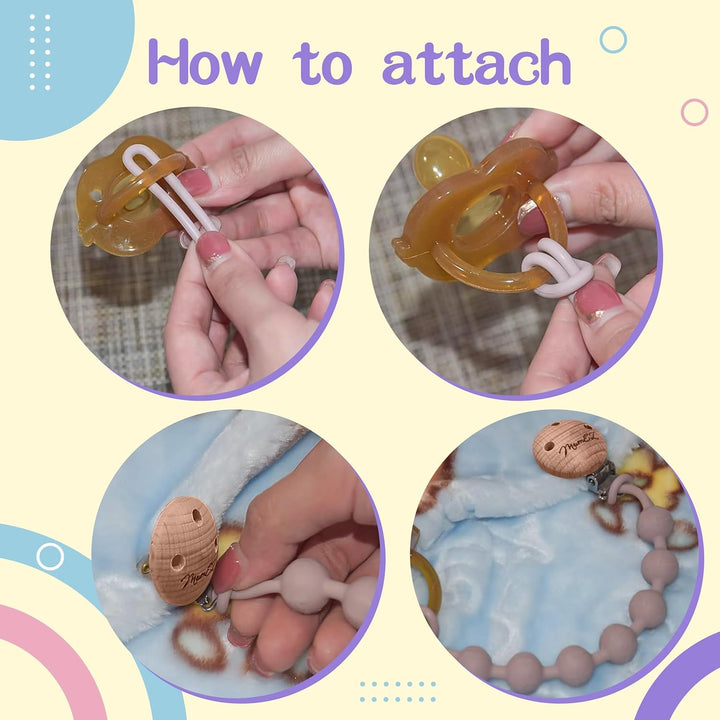Dummy Clip, 2 PCS Premium Silicone Smoother Chains, Dummy Clip for Boys Girls, BPA Free One-Piece Design Pacifier Clips, Easy for Parents (Cream Whtite+Purple) (Apricot+Sage)