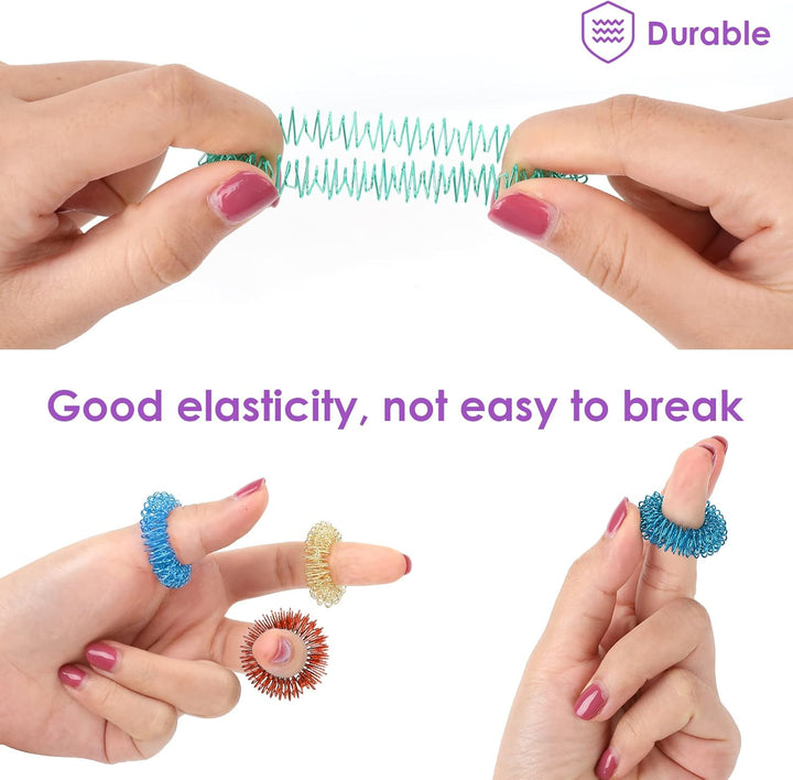 12 Pieces Acupressure Rings-Spiky Sensory Finger Rings Acupuncture Rings Fidget for Silent Stress Reducer and Massager Improves Blood Circulation